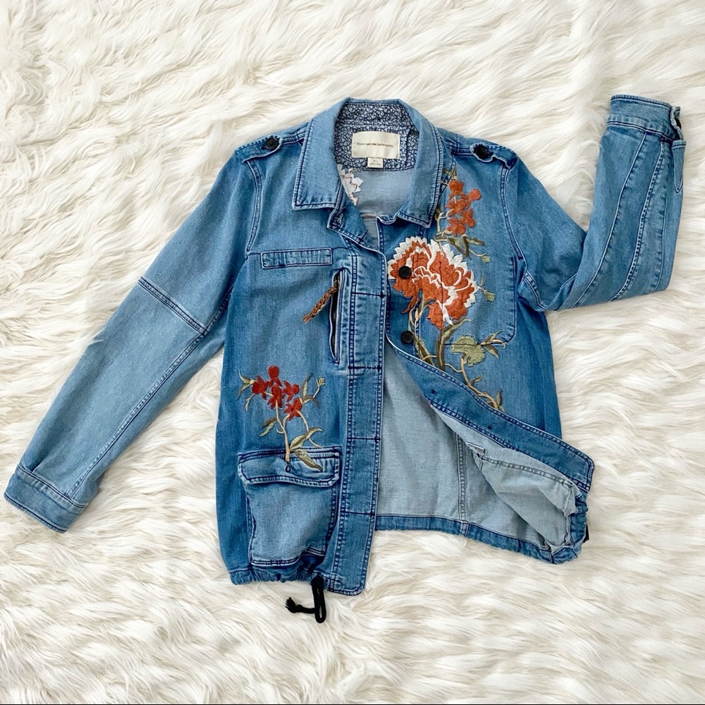 Anthropologie Embroidered Denim Jacket – S